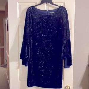 Sz 16 women’s navy blue Jessica Howard knee length dress with peasant sleeves